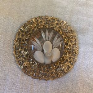 Filigree Open Design Victorian Inspired‎ Brooch w/ Lucite Center Design Vintage
